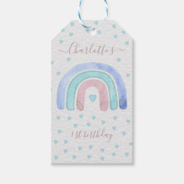 Blauw Paars Pastelkleur Regenboog Eerste Verjaarda Cadeaulabel