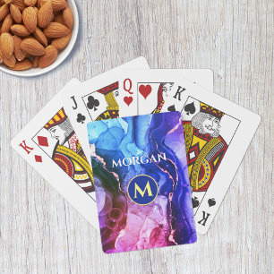 Blauw Paars Rood-Paarse Vloeibare Inkt, Monogram & Pokerkaarten