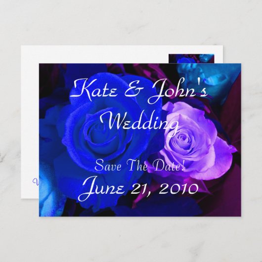 Blauw Paars Roos Sla de datum op Aankondigingskaart (Voorkant / Achterkant)