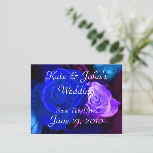 Blauw Paars Roos Sla de datum op Aankondigingskaart (Staand voorkant)