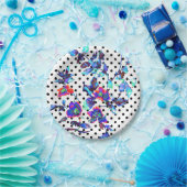 Blauw paars roos waterverf | polka-punten papieren bordje (Feest)