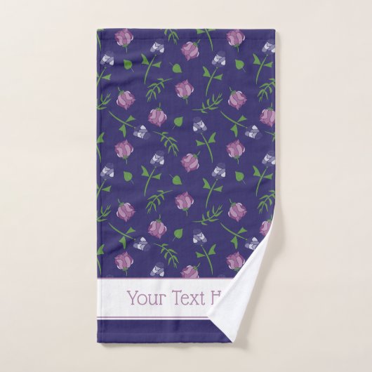  Blauw Paars Roses Rosebud Floral Print Bad Handdoek (Handdoek)