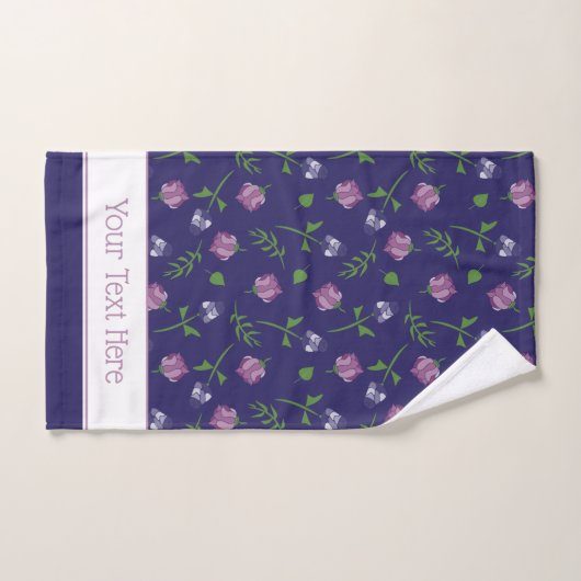 Blauw Paars Roses Rosebud Floral Print Bad Handdoek (Handdoek)