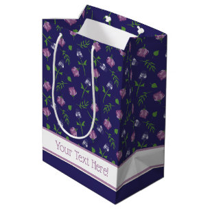  Blauw Paars Roses Rosebud Floral Print Medium Cadeauzakje