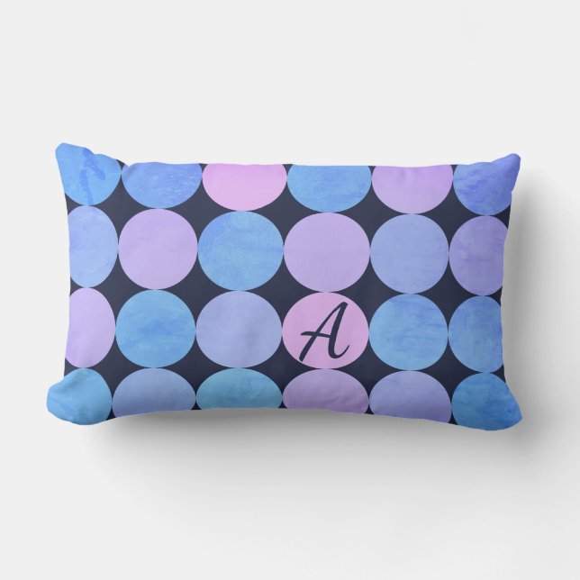Blauw Paars & Roze Cirkels Monogram Kussen (Voorkant)