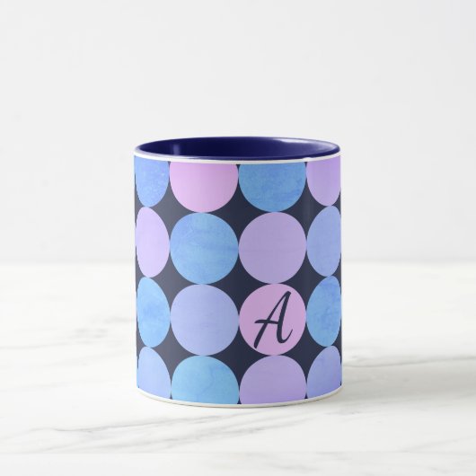 Blauw Paars & Roze Cirkels Monogram Mok (Midden)