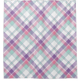 Blauw, Paars, roze en wit speldengordijn Douchegordijn