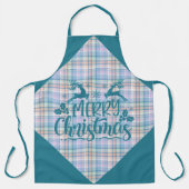 Blauw Paars Roze Geruit Vrolijk Kerst Rendier Schort (Voorkant)