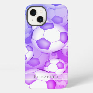 blauw paars roze kleurrijke voetbalpatroon iPhone 13 hoesje