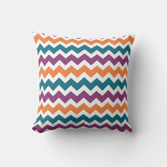 Blauw Paars Sinaasappel Chevron Decoratief Pillow Kussen (Voorkant)
