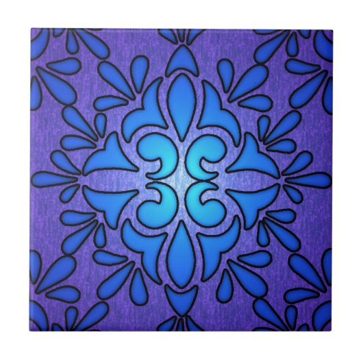 Blauw Paars Stainglas Stijl Ontwerp Tegeltje (Voorkant)