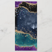 Blauw Paars Teal Goud Glitter Agate Bruiloft Menu (Achterkant)