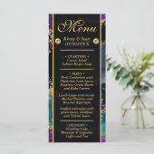 Blauw Paars Teal Goud Glitter Agate Bruiloft Menu (Staand voorkant)