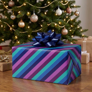 Blauw Paars Teal Strepen Inpakpapier