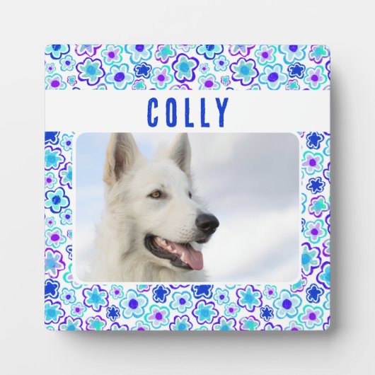 Blauw Paars ventilatorpatroon Pet Dog Photo Keepom Fotoplaat (Voorkant)