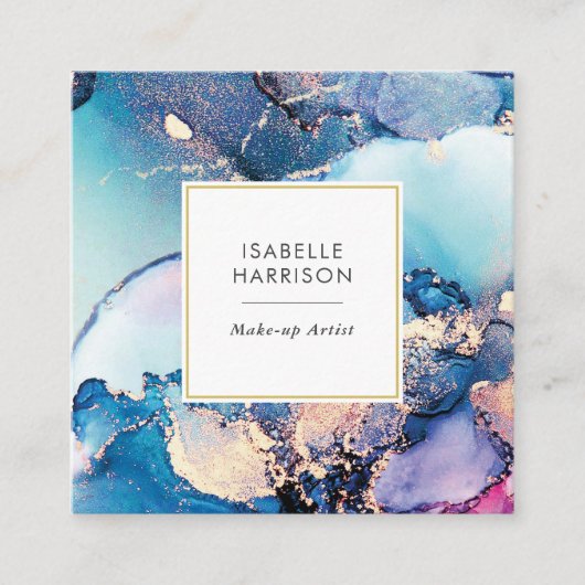 Blauw paars waterverf visitekaartje (Voorkant)