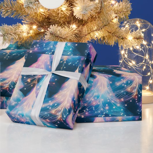Blauw Paars Witte Bomen Modern Kerstmis Cadeaupapier (Feestdagen)