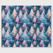 Blauw Paars Witte Bomen Modern Kerstmis Cadeaupapier (Vlak)