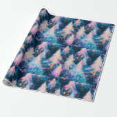Blauw Paars Witte Bomen Modern Kerstmis Cadeaupapier (Uitgerold)