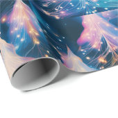 Blauw Paars Witte Bomen Modern Kerstmis Cadeaupapier (Rol Hoek)