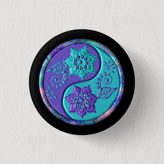 Blauw & Paars Yin Yang Ronde Button 3,2 Cm (Voorkant)