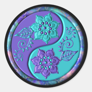 Blauw & Paars Yin Yang Ronde Sticker
