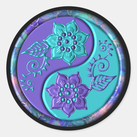 Blauw & Paars Yin Yang Ronde Sticker (Voorkant)
