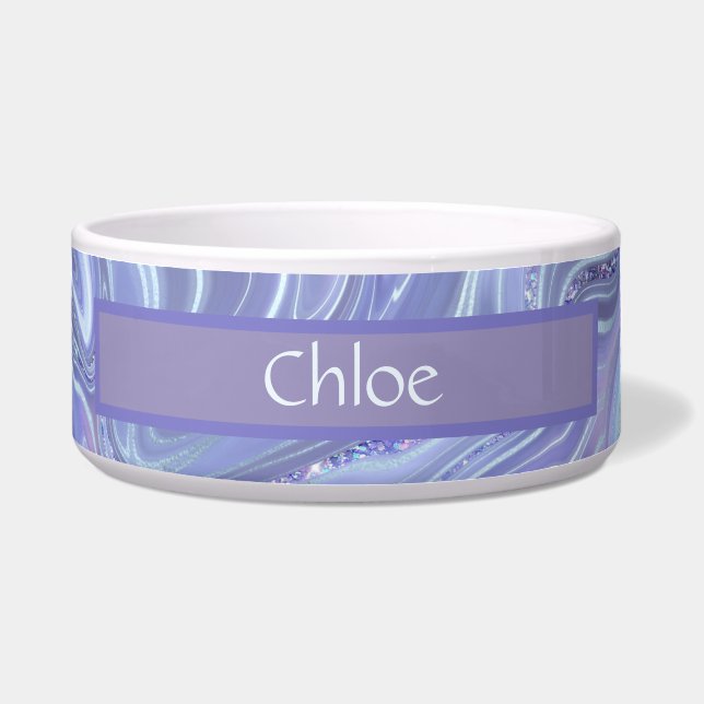 Blauw Paars zilver Agate Marmer Swirl Pet Voerbakje (Voorkant)