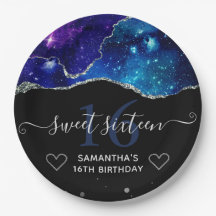 Blauw & Paars Zilver Glitter Galaxy Agaat Sweet 16