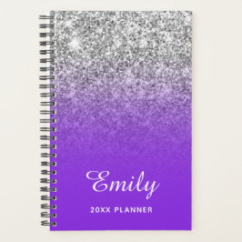 Blauw Paars Zilver Glitter Ombre Gepersonaliseerd Planner