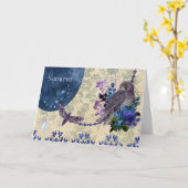  Blauw Paars Zodiac Scorpio Birthday Kaart (Gele Bloem)