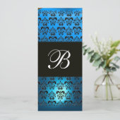 BLAUW PAARS ZWART  DAMAST MONOGRAM ,wit Kaart (Staand voorkant)