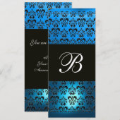 BLAUW PAARS ZWART  DAMAST MONOGRAM ,wit Kaart (Voorkant / Achterkant)