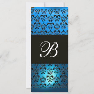 BLAUW PAARS ZWART  DAMAST MONOGRAM ,wit Kaart