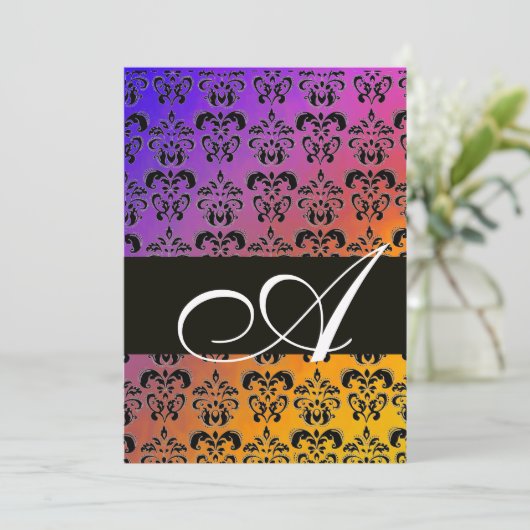 BLAUW PAARS ZWARTE DAMASKMONOGRAM, wit Kaart (Staand voorkant)