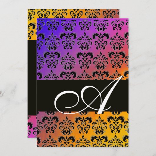 BLAUW PAARS ZWARTE DAMASKMONOGRAM, wit Kaart (Voorkant / Achterkant)