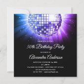 Blauw Paarse 50ste Verjaardagsfeest Disco Ball Kaart (Voorkant)