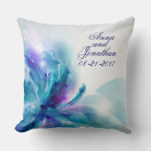 Blauw & Paarse Abstracte Bloem Bruiloft Kussen (Voorkant)