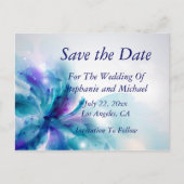 Blauw & Paarse Abstracte Bloemen Save the Date-1 Aankondigingskaart (Voorkant)