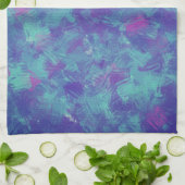 Blauw paarse Abstracte penseelstreken Ontwerp Theedoek (Gevouwen)