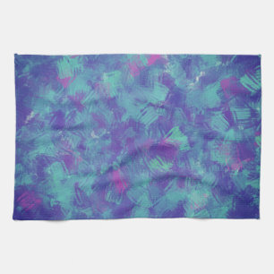 Blauw paarse Abstracte penseelstreken Ontwerp Theedoek