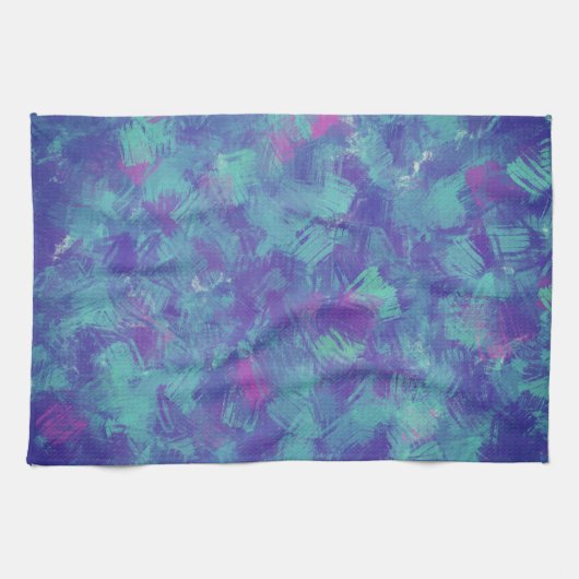 Blauw paarse Abstracte penseelstreken Ontwerp Theedoek (Horizontaal)