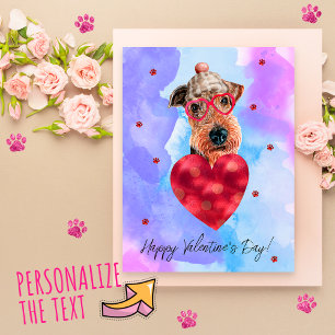 Blauw Paarse Airedale Valentijnsdag Cadeau Hond Feestdagenkaart