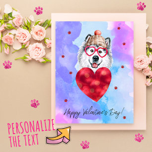 Blauw Paarse Alaskaanse Valentijnsdag Cadeau Hond Feestdagenkaart