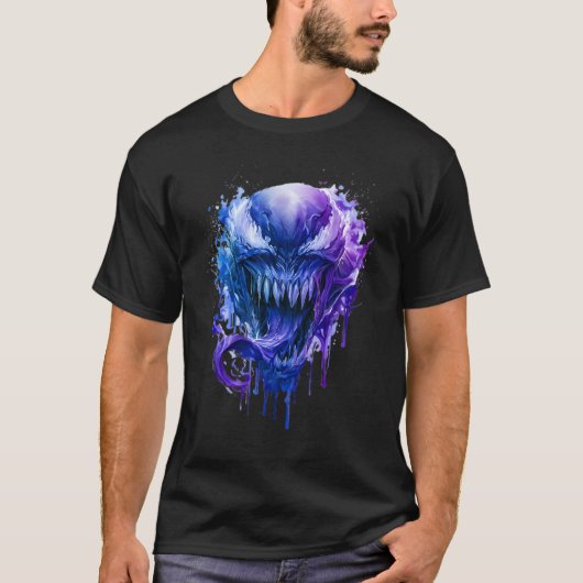Blauw Paarse Alien Monster Spat T-Shirt (Voorkant)