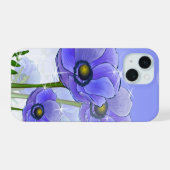 Blauw Paarse Anemoon Bloemen iPhone 15 Hoesje (Achterkant horizontaal)