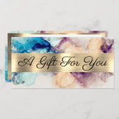Blauw Paarse Aquarel Goud Folie Cadeaubon (Voorkant / Achterkant)
