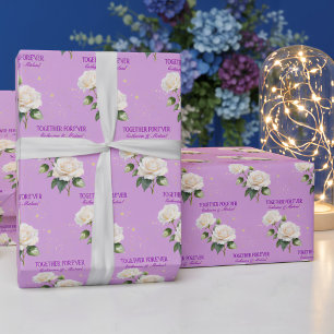 Blauw Paarse Aquarel Ombre Rozen Lente Bruiloft Cadeaupapier