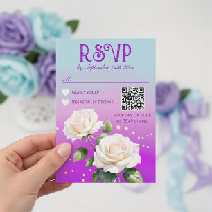 Blauw Paarse Aquarel Ombre Rozen Lente Bruiloft RSVP Kaartje