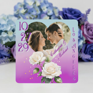 Blauw Paarse Aquarel Ombre Rozen Lente Bruiloft Save The Date